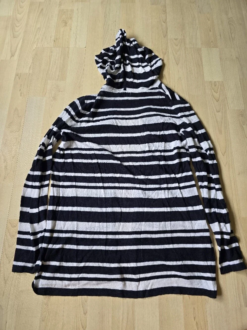 Kenar Linen Blend Hooded Open Front Striped Cardigan Size Medium